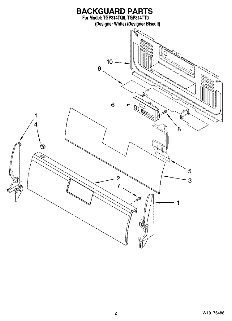 BACKGUARD PARTS Diagram and Parts List for TGP314TQ0  Estate Range