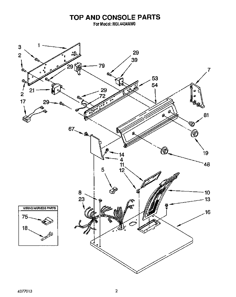 TOP AND CABINET, LIT/OPTIONAL Diagram and Parts List for RGL4434AL0  Roper Dryer