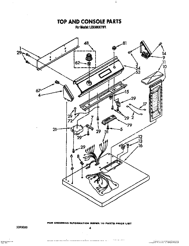 TOP AND CONSOLE PARTS Diagram and Parts List for LE9300XTW1  Whirlpool Dryer