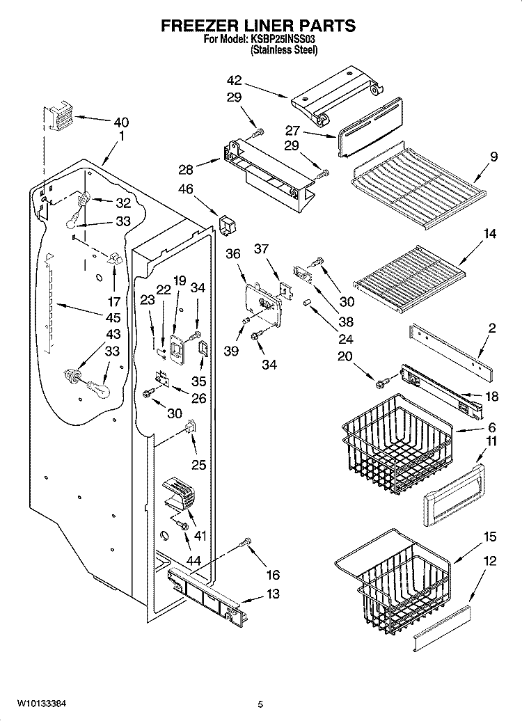 FREEZER LINER PARTS Diagram and Parts List for KSBP25INSS03  KitchenAid Refrigerator
