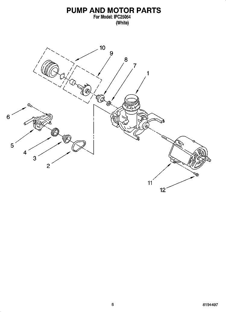 PUMP AND MOTOR PARTS Diagram and Parts List for IPC25054  Inglis Dishwasher