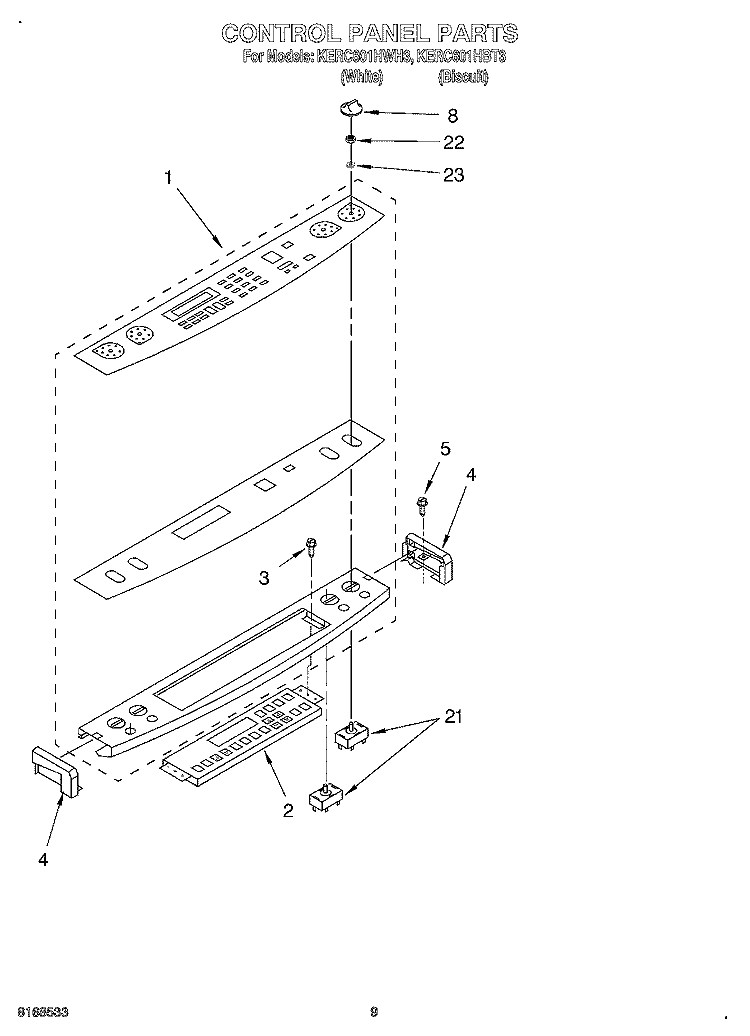 CONTROL PANEL, OPTIONAL Diagram and Parts List for KERC601HWH3  KitchenAid Range