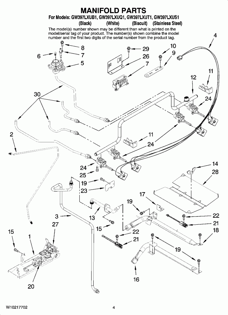 MANIFOLD PARTS Diagram and Parts List for GW397LXUB1  Whirlpool Range