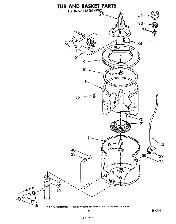 TUB AND BASKET Diagram and Parts List for LA6900XKW2  Whirlpool Washer