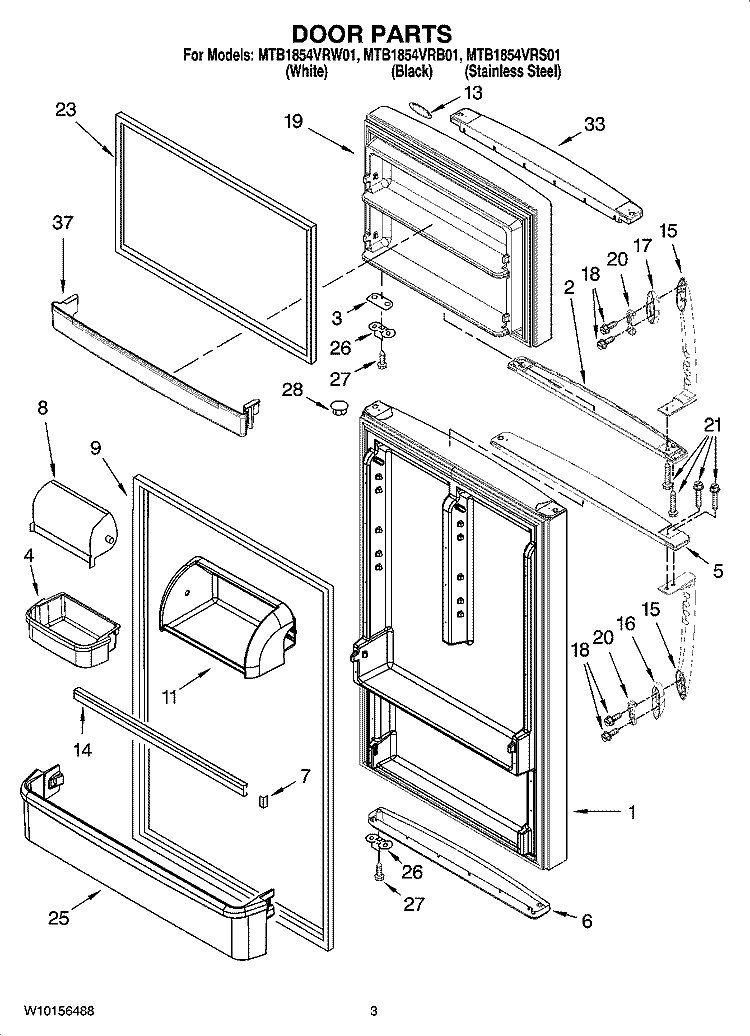 DOOR PARTS Diagram and Parts List for MTB1854VRB01  Whirlpool Refrigerator