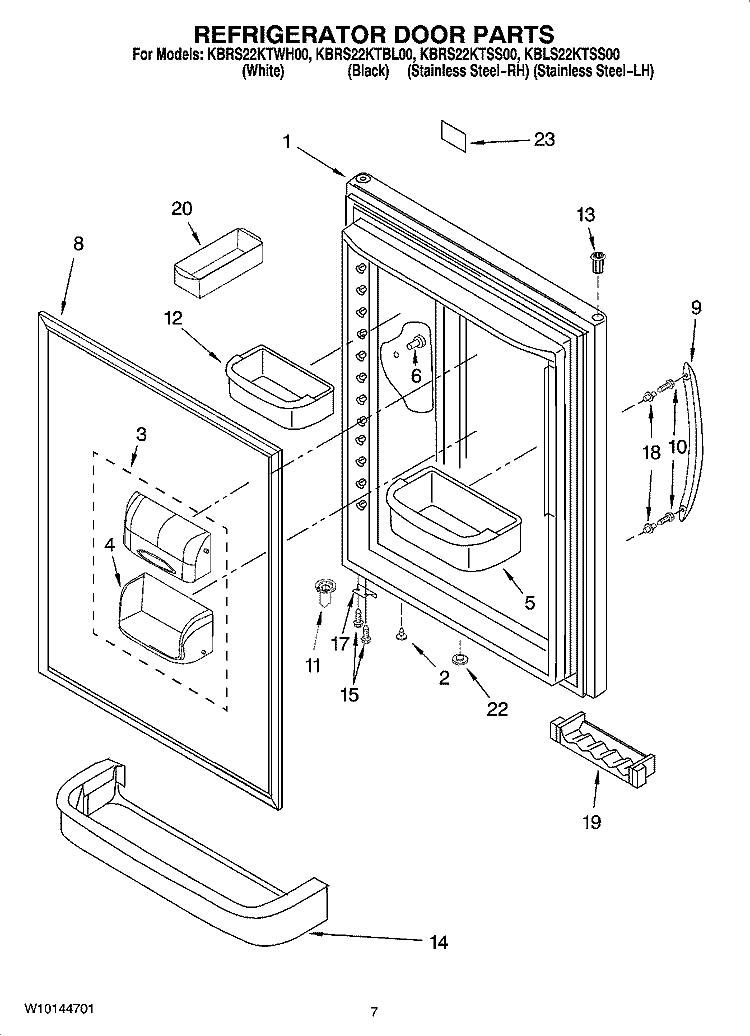 REFRIGERATOR DOOR PARTS Diagram and Parts List for KBRS22KTSS00  KitchenAid Refrigerator
