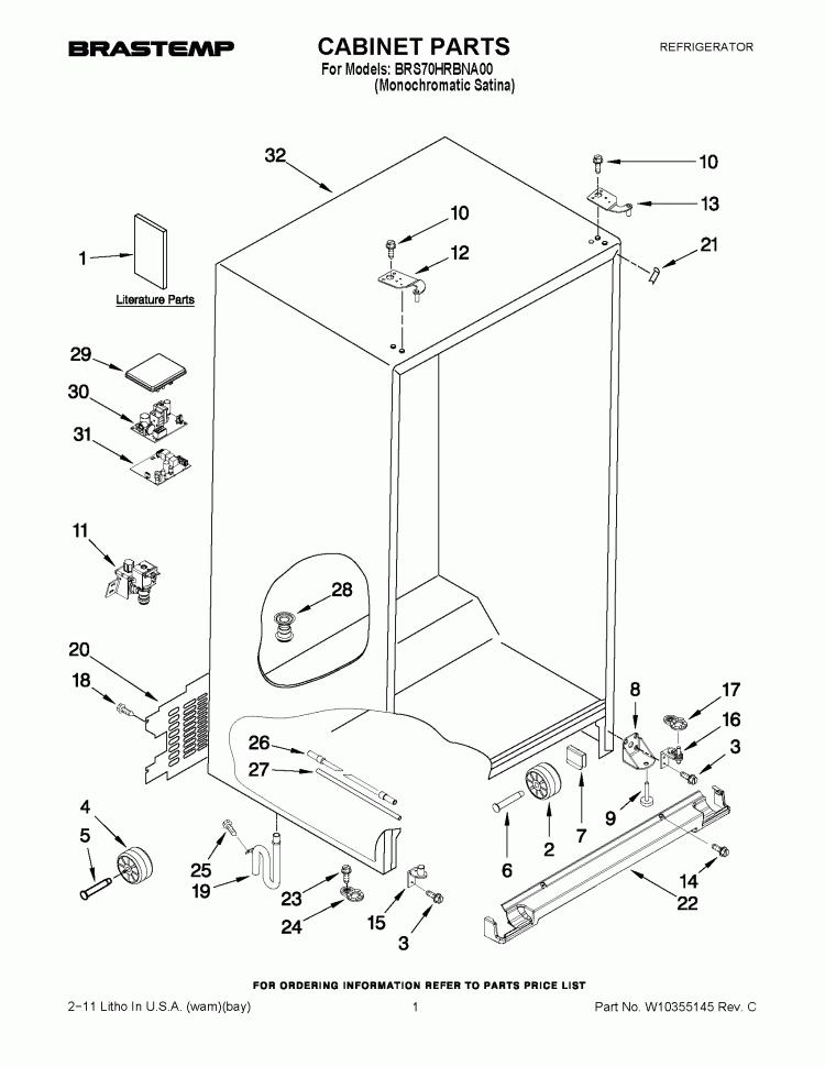CABINET PARTS Diagram and Parts List for BRS70HRBNA00  Whirlpool Refrigerator