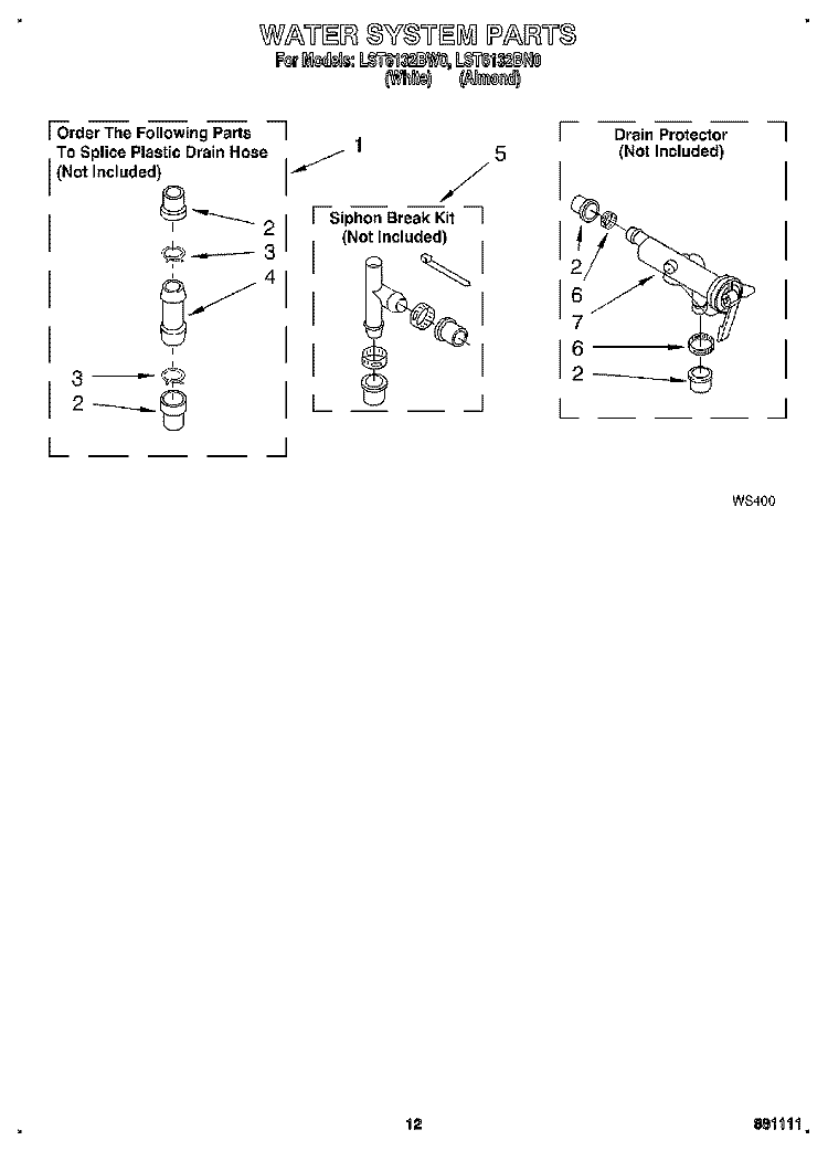 WATER SYSTEM Diagram and Parts List for LST6132BW0  Whirlpool Washer