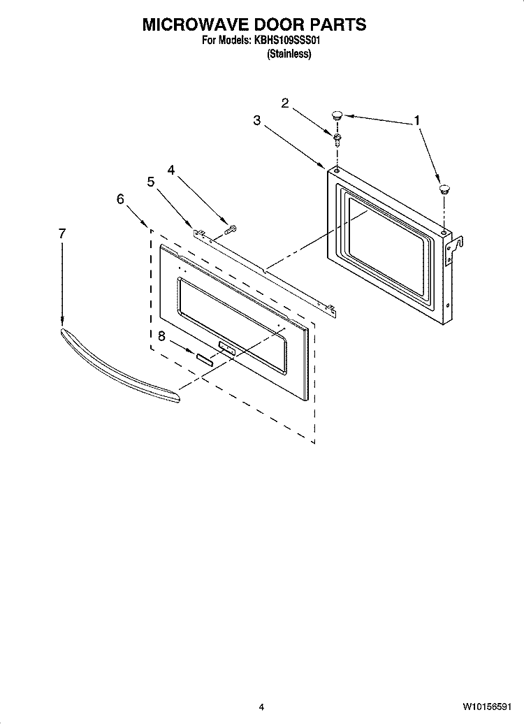 MICROWAVE DOOR PARTS Diagram and Parts List for KBHS109SSS01  KitchenAid Microwave