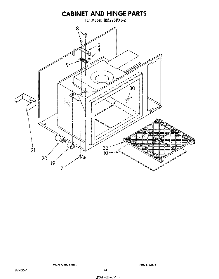 CABINET AND HINGE Diagram and Parts List for RM275PXL2  Whirlpool Microwave Oven Combo