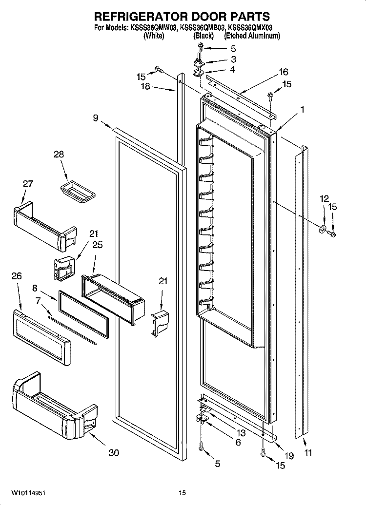 REFRIGERATOR DOOR PARTS Diagram and Parts List for KSSS36QMB03  KitchenAid Refrigerator