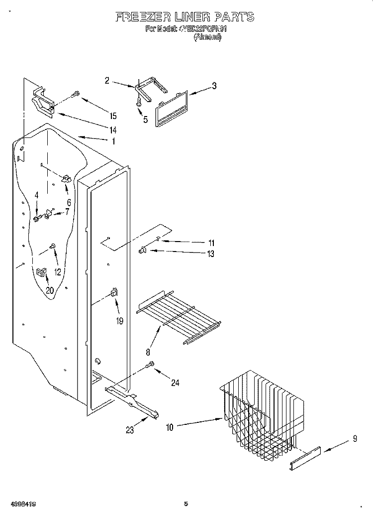 FREEZER LINER Diagram and Parts List for 4YED22PQFN01  Whirlpool Refrigerator