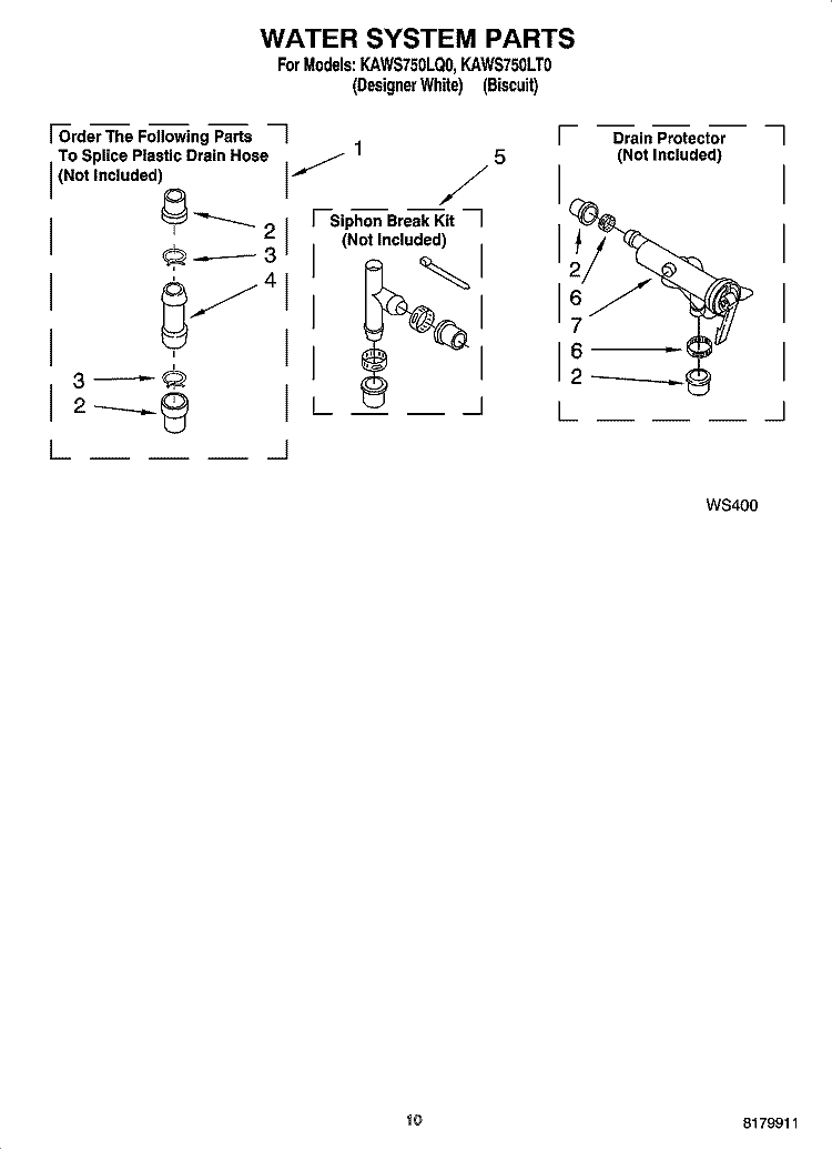 WATER SYSTEM PARTS Diagram and Parts List for KAWS750LQ0  KitchenAid Washer