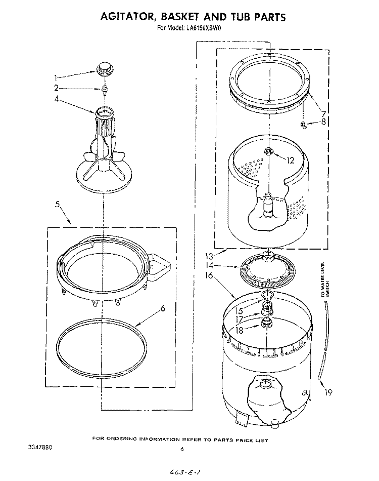 AGITATOR, BASKET AND TUB Diagram and Parts List for LA6150XSW0  Whirlpool Washer