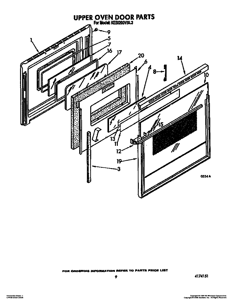 UPPER OVEN DOOR Diagram and Parts List for KEBI200VBL3  KitchenAid Wall Oven