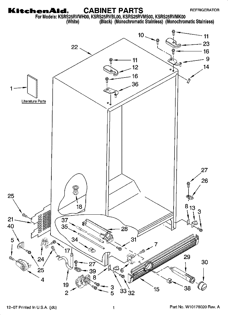 CABINET PARTS Diagram and Parts List for KSRS25RVMS00  KitchenAid Refrigerator