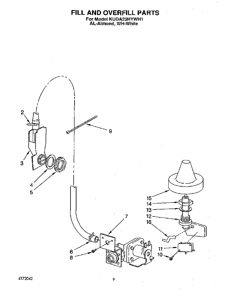 FILL AND OVERFILL Diagram and Parts List for KUDA23HYWH1  KitchenAid Dishwasher