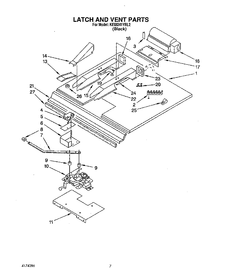 LATCH AND VENT Diagram and Parts List for KEBI241YBL2  KitchenAid Wall Oven