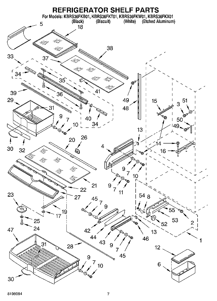 REFRIGERATOR SHELF Diagram and Parts List for KBRS36FKW01  KitchenAid Refrigerator