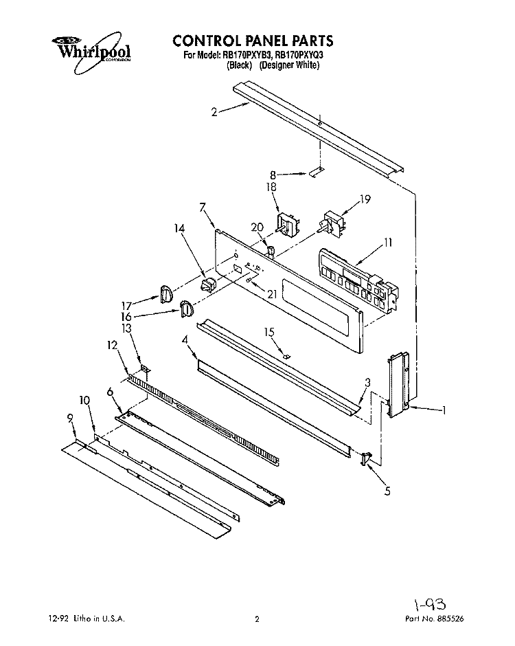 CONTROL PANEL, LIT/OPTIONAL Diagram and Parts List for RB170PXYQ3  Whirlpool Wall Oven