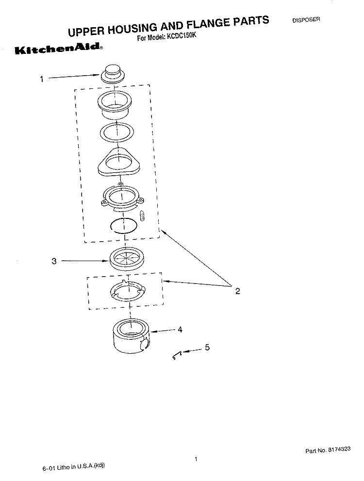 SECTION Diagram and Parts List for KCDC150K  KitchenAid Food Waste Disposer