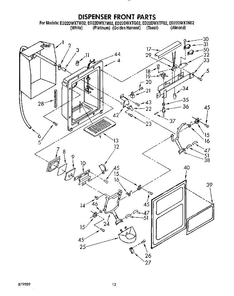 DISPENSER FRONT Diagram and Parts List for ED22DWXTG02  Whirlpool Refrigerator