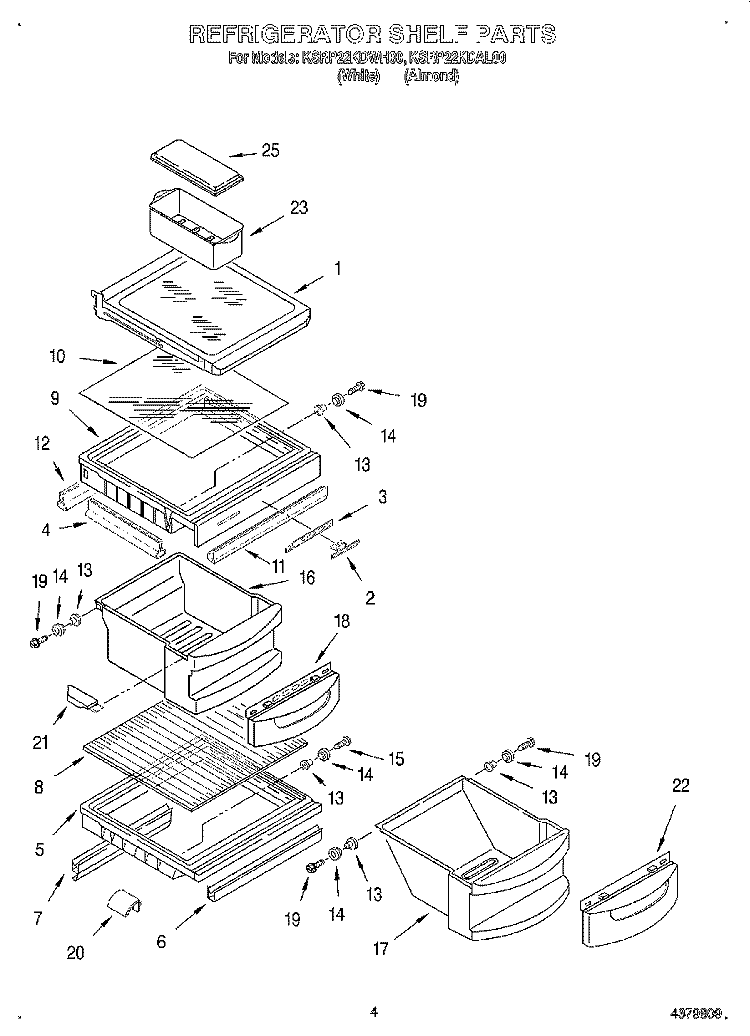 REFRIGERATOR SHELF Diagram and Parts List for KSRP22KDAL00  KitchenAid Refrigerator