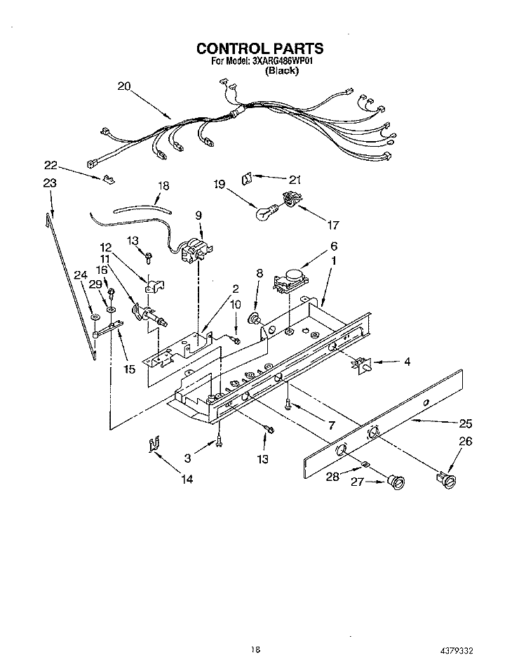 CONTROL Diagram and Parts List for 3XARG486WP01  Whirlpool Refrigerator