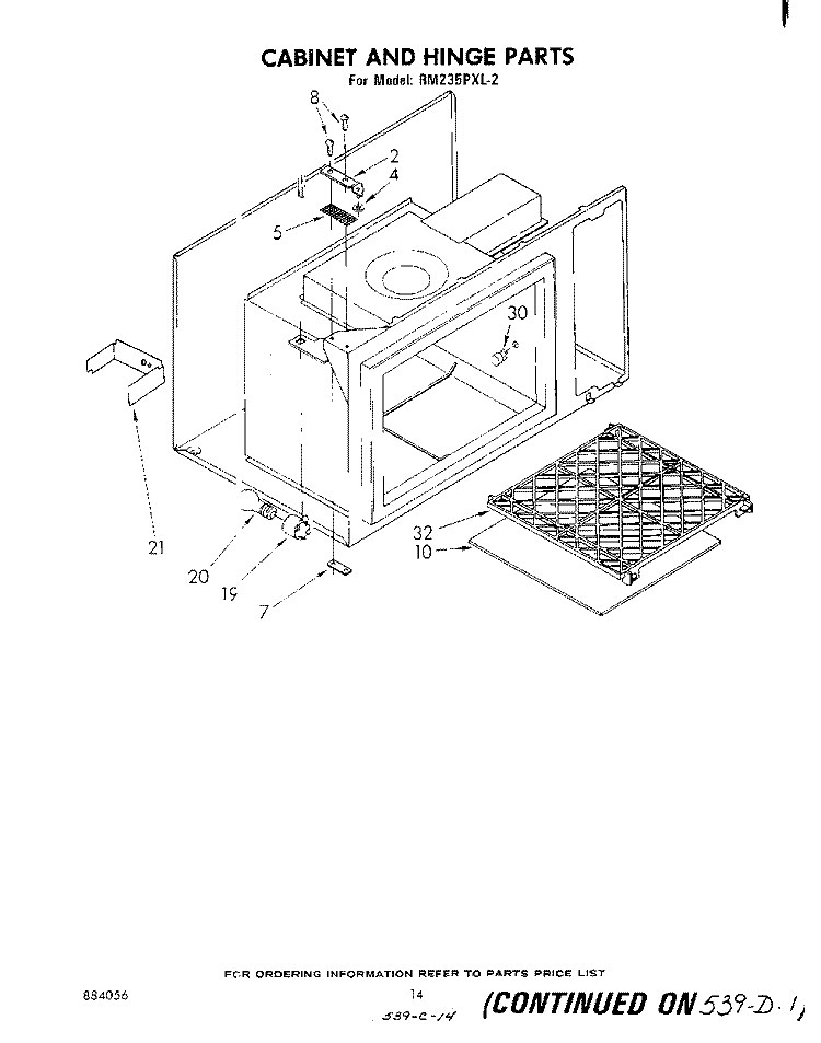 CABINET AND HINGE Diagram and Parts List for RM235PXL2  Whirlpool Microwave Oven Combo