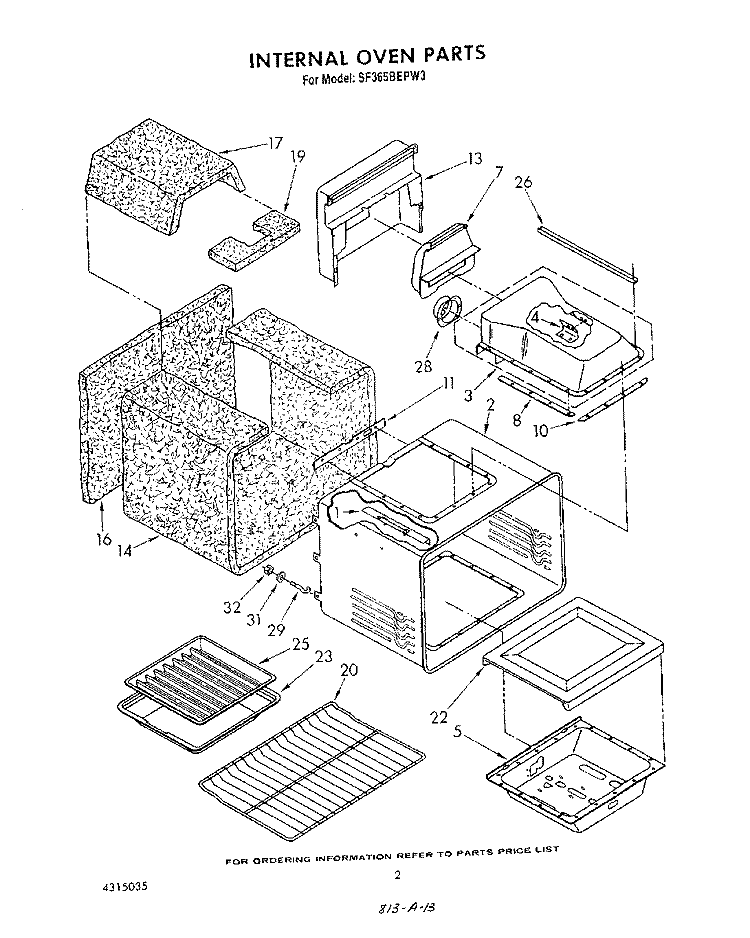 INTERNAL OVEN Diagram and Parts List for SF365BEPW3  Whirlpool Range