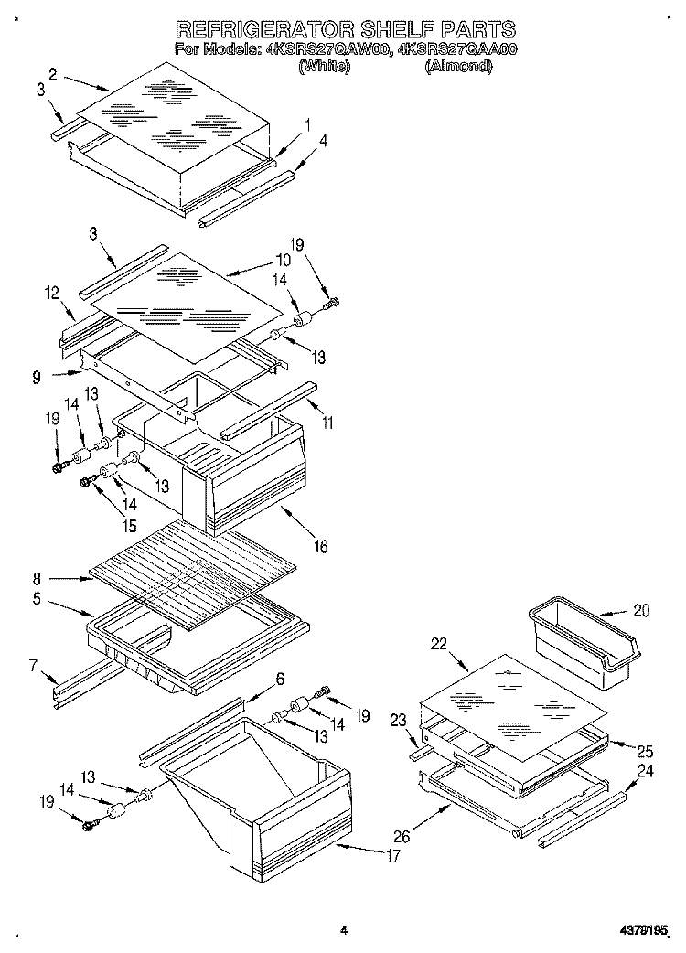 REFRIGERATOR SHELF Diagram and Parts List for 4KSRS27QAA00  KitchenAid Refrigerator