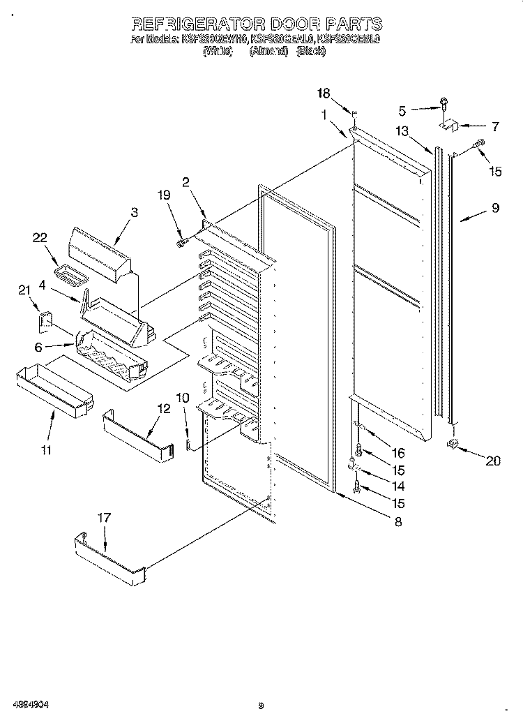 REFRIGERATOR DOOR Diagram and Parts List for KSFS20QEAL0  KitchenAid Refrigerator
