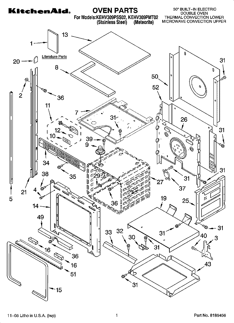 OVEN PARTS Diagram and Parts List for KEHV309PMT02  KitchenAid Microwave Oven Combo