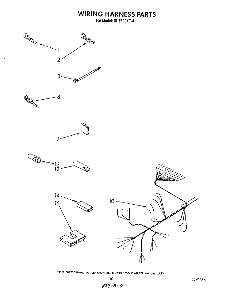 WIRING HARNESS Diagram and Parts List for DU8500XT4  Whirlpool Dishwasher