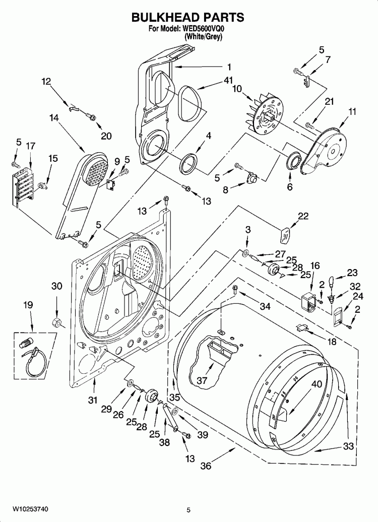 BULKHEAD PARTS, OPTIONAL PARTS (NOT INCLUDED) Diagram and Parts List for WED5600VQ0  Whirlpool Dryer