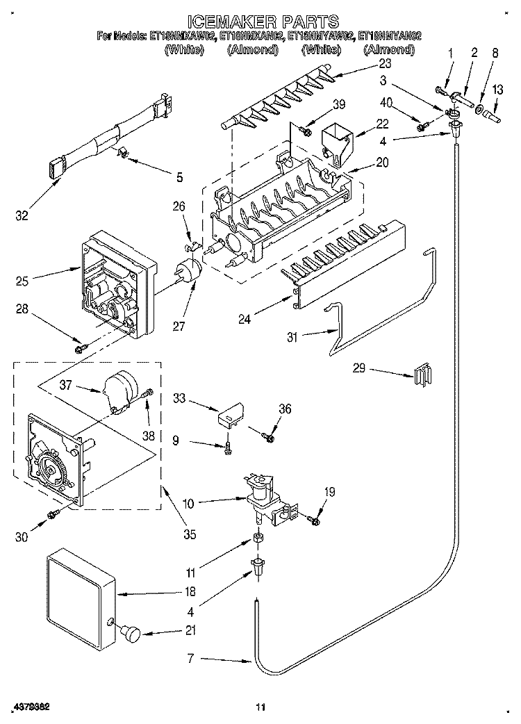 ICEMAKER, LIT/OPTIONAL Diagram and Parts List for ET18NMXAN02  Whirlpool Refrigerator