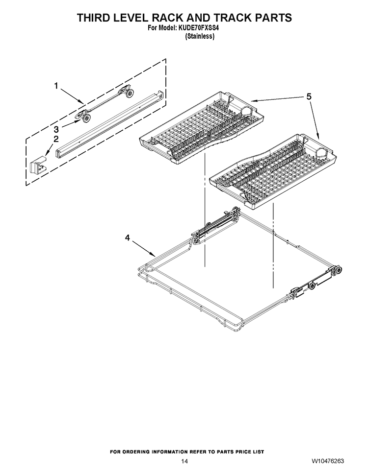 THIRD LEVEL RACK AND TRACK PARTS Diagram and Parts List for KUDE70FXSS4  KitchenAid Dishwasher