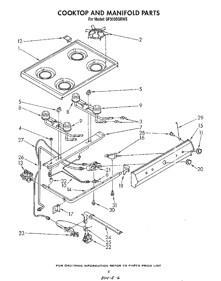 COOK TOP AND MANIFOLD , LITERATURE Diagram and Parts List for SF300BSRW5  Whirlpool Range