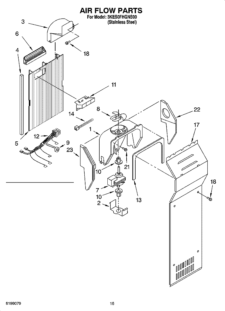 AIR FLOW PARTS Diagram and Parts List for 3KES0FHGNS00  Whirlpool Refrigerator