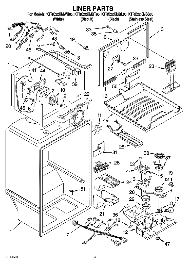 LINER PARTS Diagram and Parts List for KTRC22KMBT05  KitchenAid Refrigerator