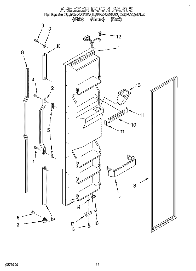 FREEZER DOOR Diagram and Parts List for KSUP27QDBL00  KitchenAid Refrigerator