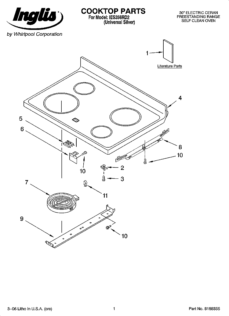 COOKTOP PARTS Diagram and Parts List for IES356RD2  Inglis Range