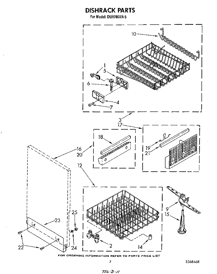 DISHRACK Diagram and Parts List for DU9700XR5  Whirlpool Dishwasher