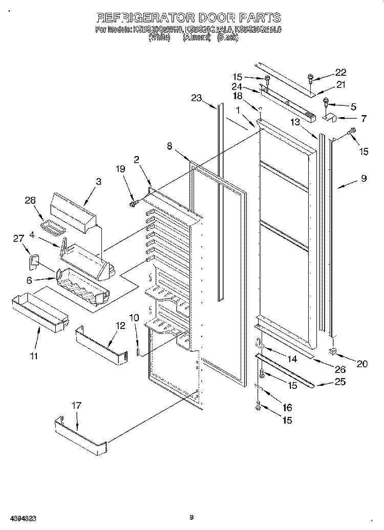 REFRIGERATOR DOOR Diagram and Parts List for KSBS20QEBL0  KitchenAid Refrigerator