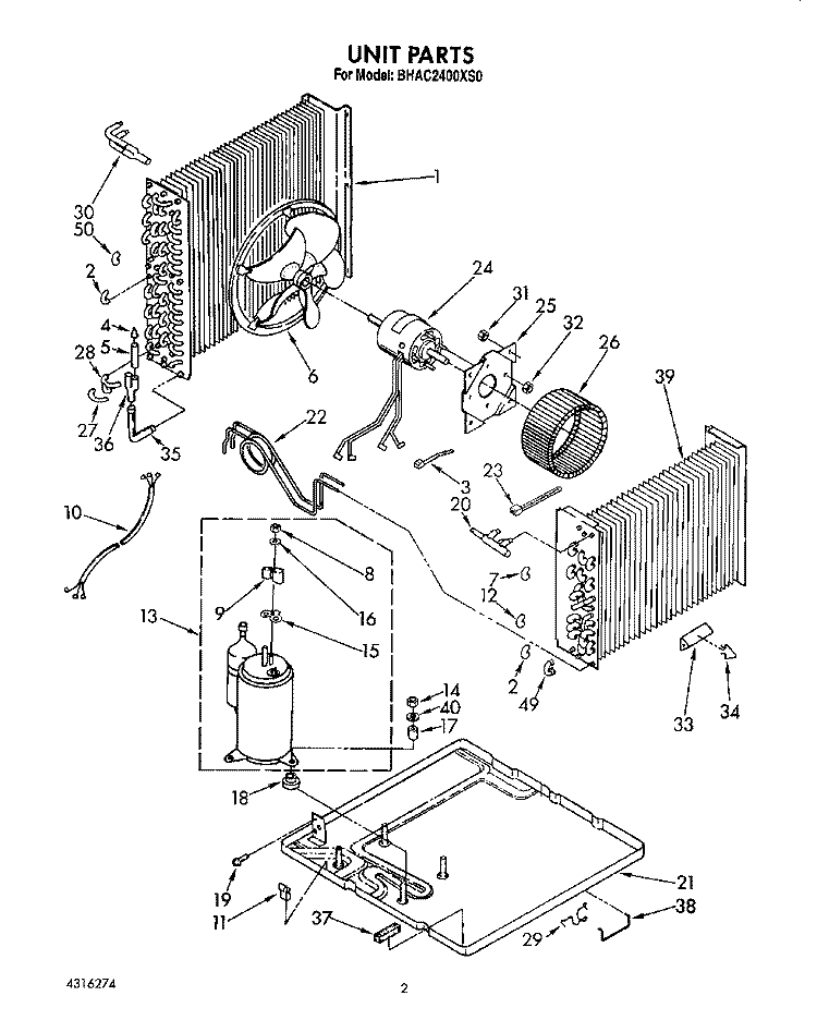 UNIT, LIT/OPTIONAL Diagram and Parts List for BHAC2400XS0  Whirlpool Air Conditioner