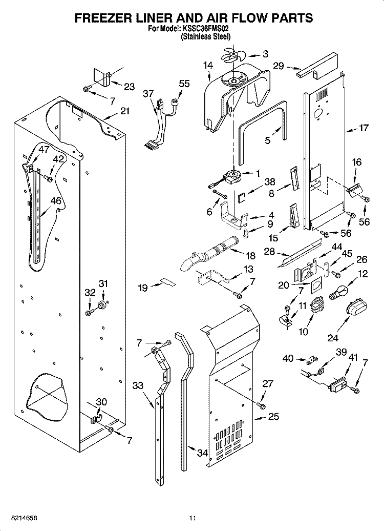 FREEZER LINER AND AIR FLOW PARTS Diagram and Parts List for KSSC36FMS02  KitchenAid Refrigerator