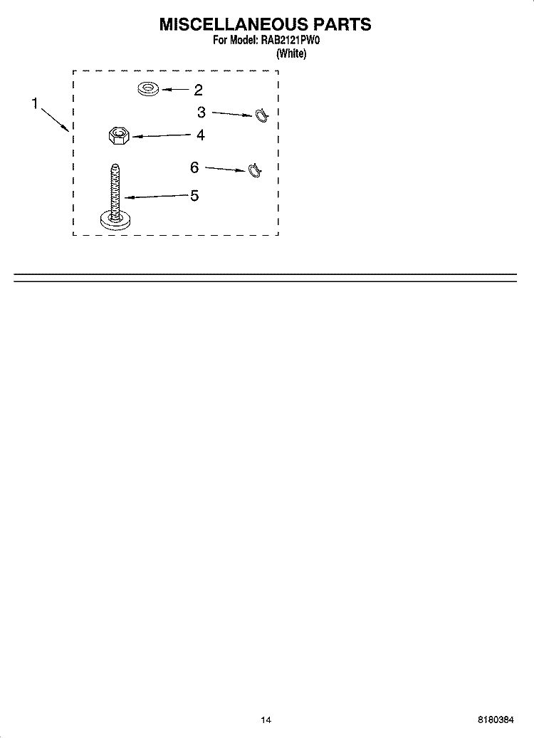 MISCELLANEOUS PARTS - OPTIONAL PARTS (NOT INCLUDED) Diagram and Parts List for RAB2121PW0  Roper Washer