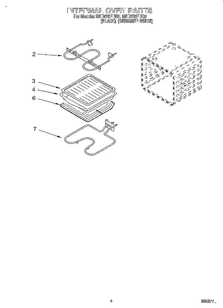 INTERNAL OVEN Diagram and Parts List for RBD276PDB2  Whirlpool Wall Oven