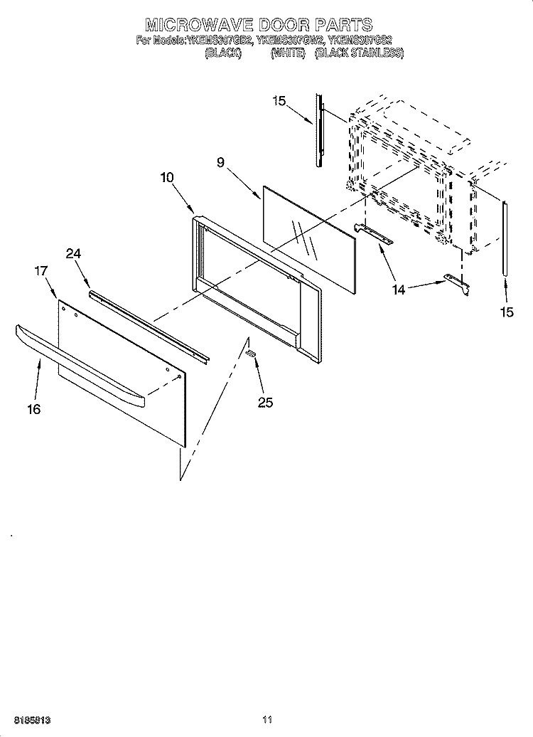 MICROWAVE DOOR PARTS, MISCELLANEOUS PARTS Diagram and Parts List for YKEMS307GW2  KitchenAid Microwave Oven Combo