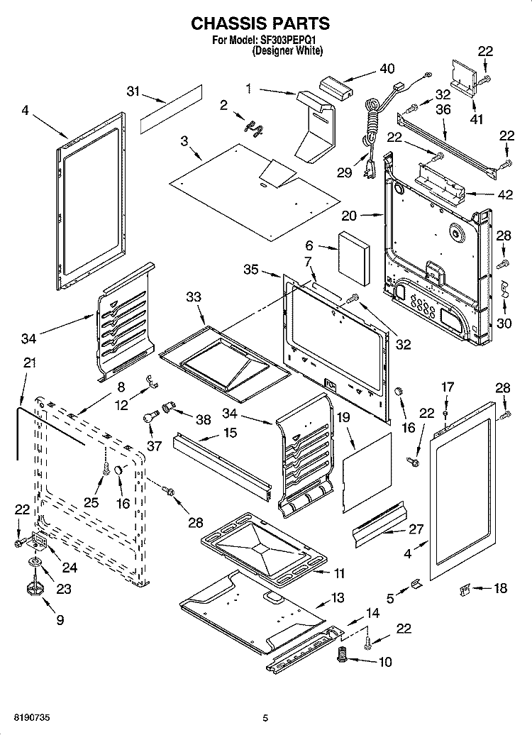 CHASSIS PARTS Diagram and Parts List for SF303PEPQ1  Whirlpool Range